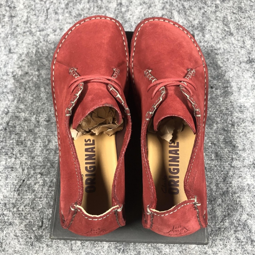Clarks Ashton Originals Shoes Mens 7 Red Suede Crepe Sole Lace Up Casual Oxfords - Picture 10 of 16